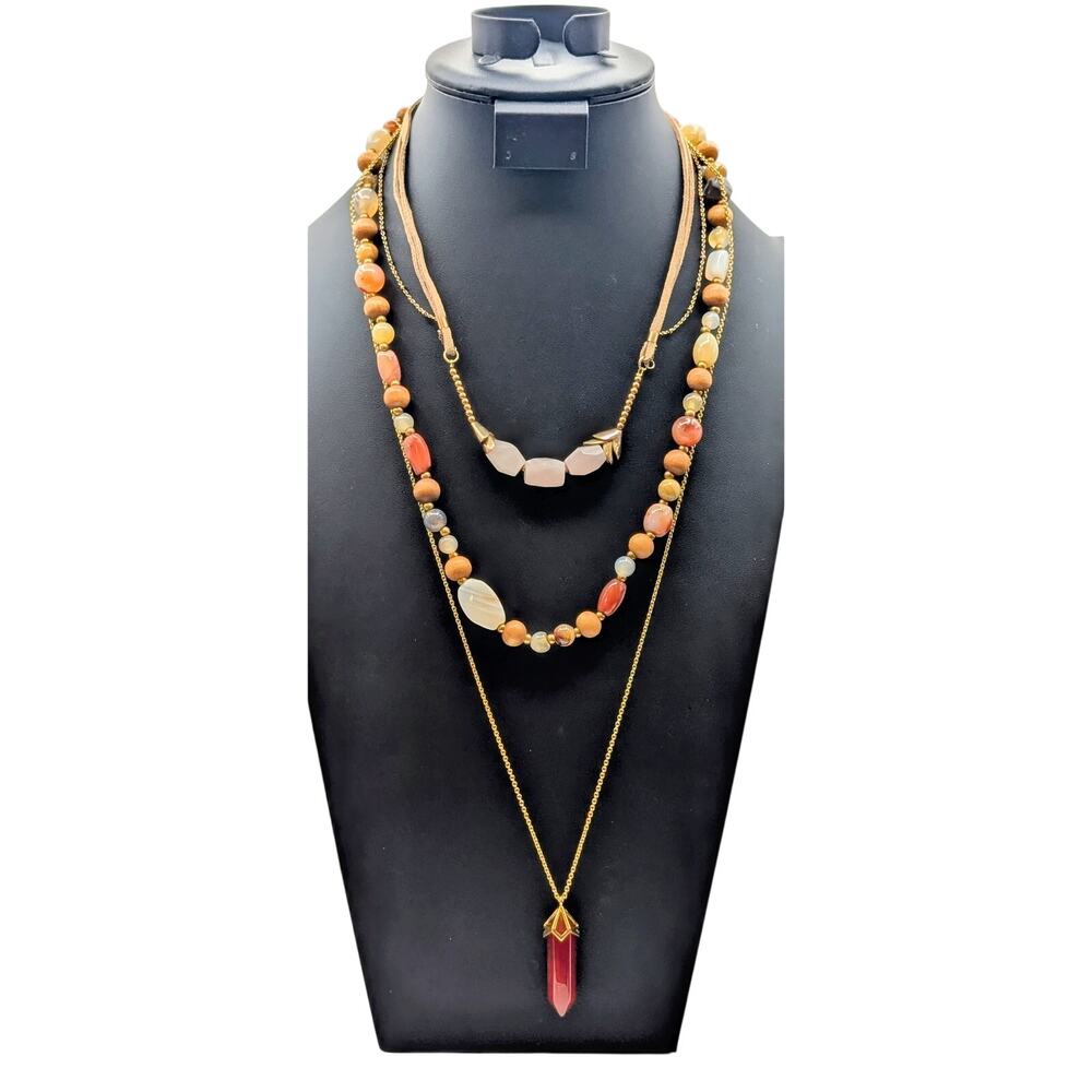 Lot of Three Stone Bead Gold Tone Necklaces